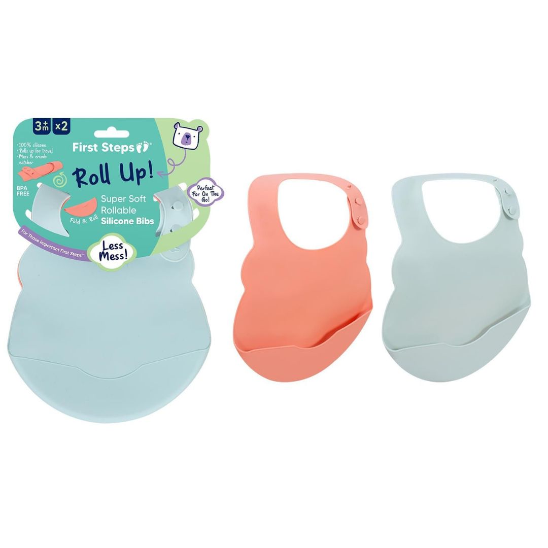 First Steps Rollable Silicone Bibs - Pack of 2